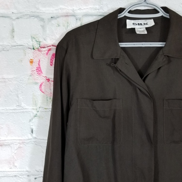 SILX 100% Silk Dark Brown Button Down Shirt - Picture 2 of 7